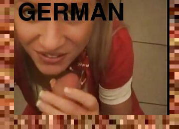 Amazing German Stewardess Pleasing Cock In Public Toilet