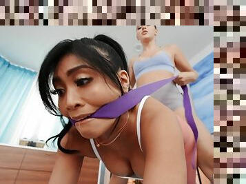 gode-ceinture, lesbienne, ados, hardcore, pornstar, pute, assez, dure