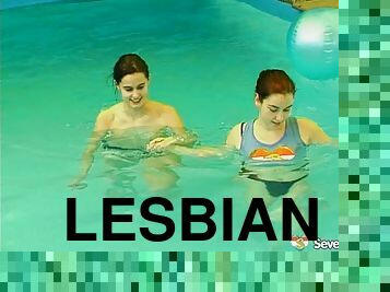 lezbijka, najstnice, dvojno, bazen, dildo