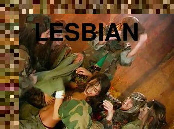 Wild lesbian teen with nice big tits enjoying a hardcore gangbang