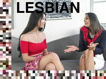 Sexy dark haired teen has lesbian sex with an experienced older mom