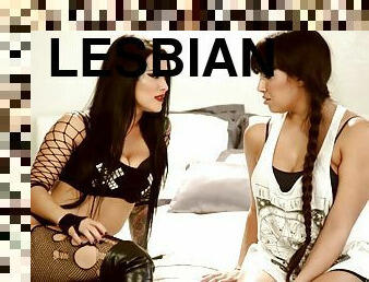 Unforgettable lesbian strap-on action with Mercedes and Katrina
