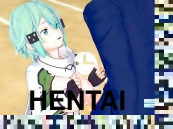 One lucky gamer has sex with Sinon SAO Hentai Waifu