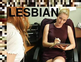 Lesbians Daisy Layne and Pepper Kester having sex at the office