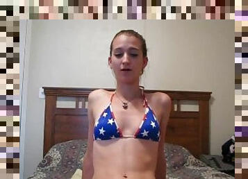 Bikini teen gets on camera to talk dirty