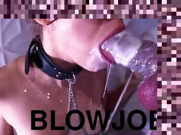 Deep milky blowjob from a submissive beauty