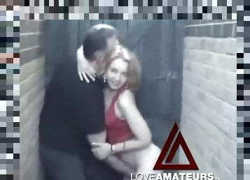 Fingering his wife and getting sucked in alley