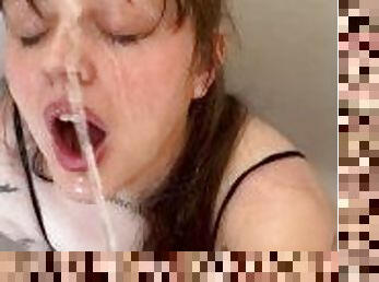 Pretty piss slut Joan Joy drinking piss in the shower