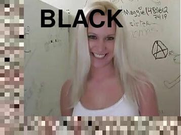 Blonde Hottie in a Gloryhole Sucking Black Cock