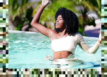 Outdoor dicking by the pool with a hot ebony - Nicole Kitt