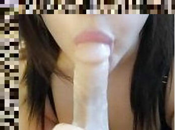 POV Sucking Dildo with drool on face