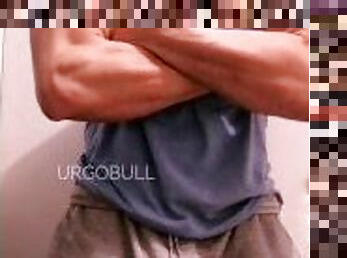 Grey sweatpants bulge and muscle flex. Urgobull.