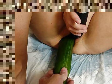 Fucked with cucumber and zucchini to squirt