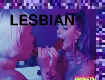 Incredible Lesbian Orgasm During Pussy Fuck With A Huge Double Dildo 10 Min With Inked Bitch And Stella Kink
