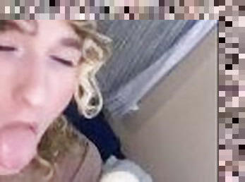 Cute transgirl femboy sucks and chokes on a dildo POV