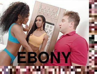 Ebony teens Demi Sutra and Kira Noir threesome sex