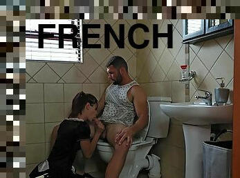 French Maid Gives Blumkin Cum Shot After Gagging