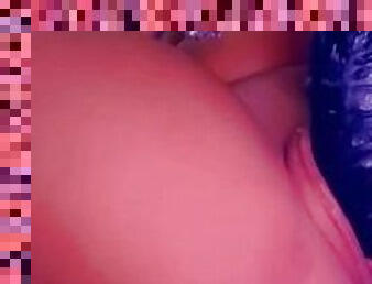 Thick white chick masturbating with her big black dildo.. with a creamy ending
