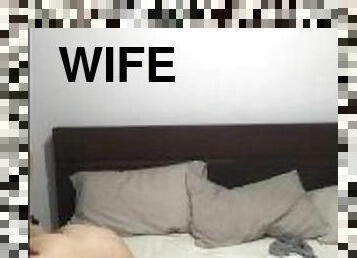 I fuck my wife with my strap-on doggy style in the room