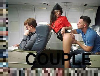 Slutty stewardess bent over and fucked by a man on a plane