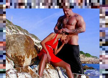 Hardcore pussy fucking and ass fingering by the sea with Indiana Fox