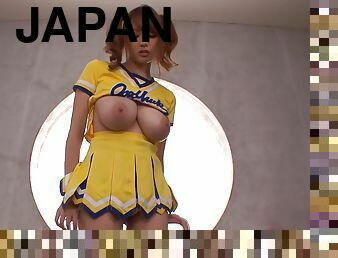 Japanese cheerleader Shion Utsunomiya stuffing her pussy with a dildo