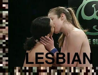 Jade Marxxx and Wenona make lesbian love after a struggle on tatami