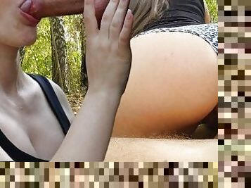 Brunette Public Blowjob And Rough Fucks In The Wood ????