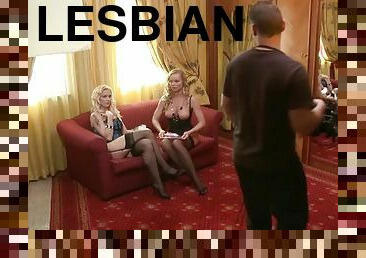 Two Hot Blondes in Lingerie Having Lesbian Sex for the Camera