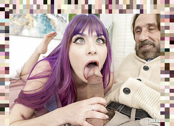 Purple-haired bimbo Winter Jade prefers older men