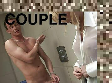 Hot threesome in the bathroom with a couple of sexy sluts