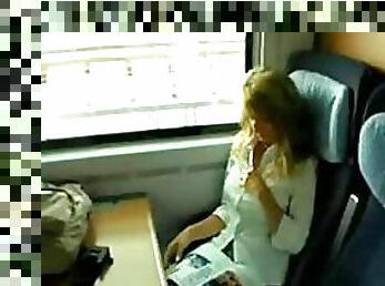 Stunning French Blonde Babe Gives a Blowjob in the Train