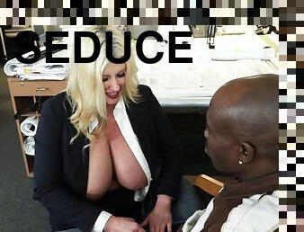 Big breasted lady Zoey Andrews seduces a black guy for a shag