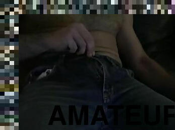 masturbation, amateur, énorme-bite, gay, secousses, serrée, solo, jeans, bite