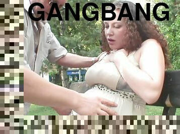 Pregnant girl gangbanged in the park by four dirty guys