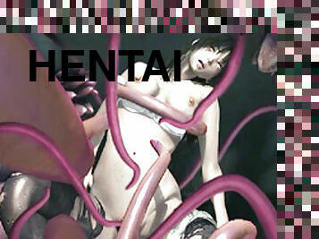 Sexy 3D hentai brutally poked all hole by tentacles