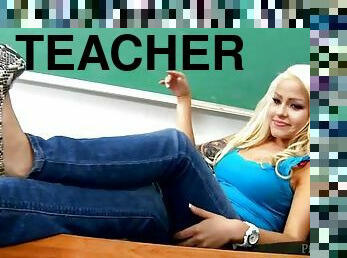 Amazing blonde Cami Cole enjoys sucking a cock in a classroom