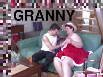 Fat granny gets naked for a shag with a handsome lover