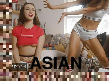 asiatisk, fitta-pussy, lesbisk, porrstjärna, fingerknull, kyssar, anime, nätstrumpor, fetisch, sittande-på-ansikte