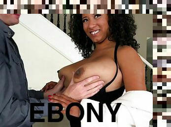 Ebony girl wit big, natural tits bounces on a white dick