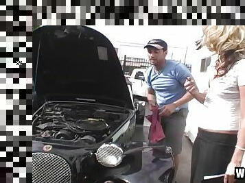 Blonde Kiara Diane fucks the mechanic to pay for her car