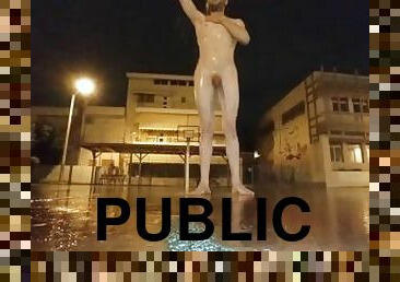 Totally naked piss shower in public