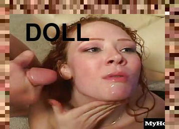Small tits doll getting facial cumshot after DP ravishing