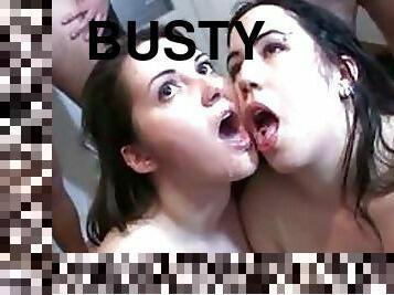 Busty Chubby Babes Drink 4 Gallons Of Hot Jizz In a Wild Bukkake Party