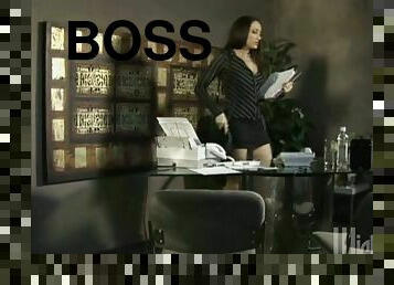 Smoking hot boss spreads her legs and masturabtes