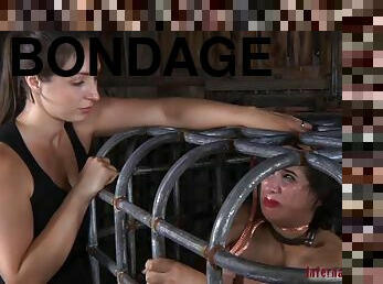 Nice ass Marina in bondage cage drilled using toy in BDSM porn