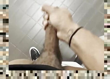 BBC Daddy Jerks Married Cock off and Cums on Public Bathroom Floor
