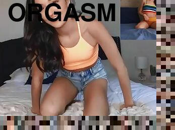 orgasme, vagina-pussy, lesbian-lesbian, mainan, permainan-jari, webcam, tungkai-kaki