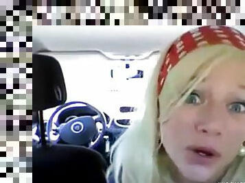 Sexy blonde from Norway masturbating in her car