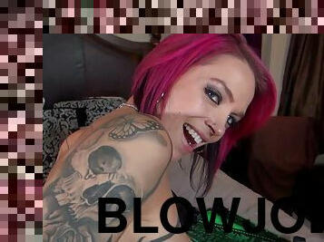 Heavily tattooed redhead babe sucks a dick like a pro